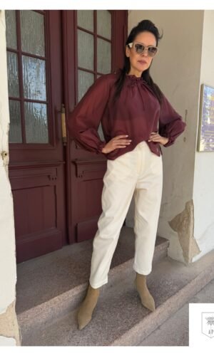 Balti siaurėjantys medvilnės džinsai