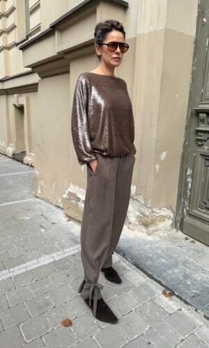 Tencelio kakao spalvos kelnės su kišenėmis