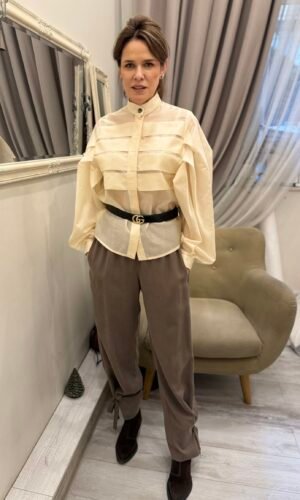 Kreminės spalvos tencelio marškinukai