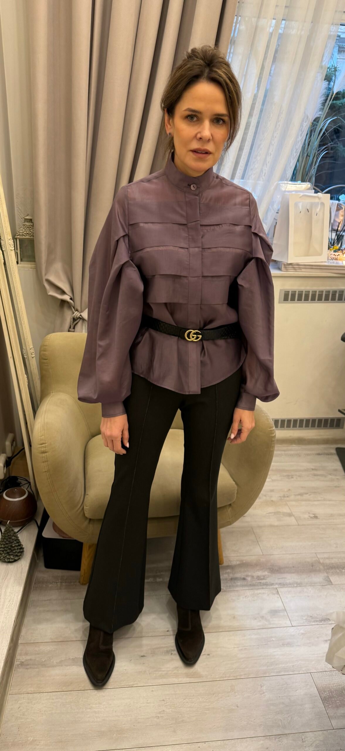 Tencelio klostuoti marškiniai violetinės(baklažano) spalvos - Image 2