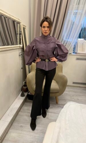 Tencelio klostuoti marškiniai violetinės(baklažano) spalvos