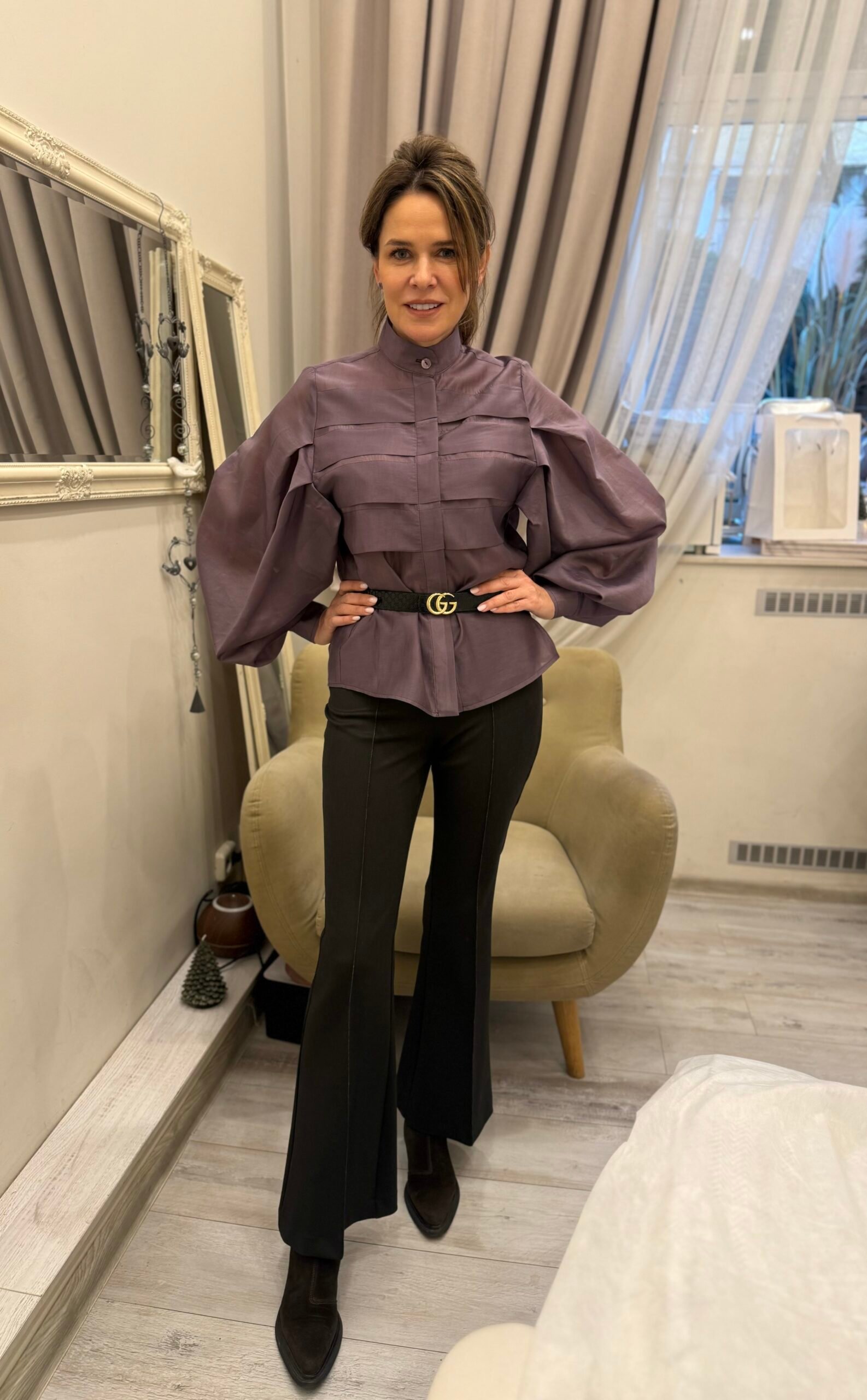 Tencelio klostuoti marškiniai violetinės(baklažano) spalvos - Image 3