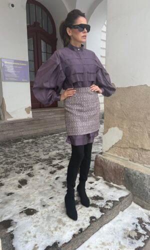 Vintažinio rašto vilnos sijonas su natūraliu pamušalu moterims