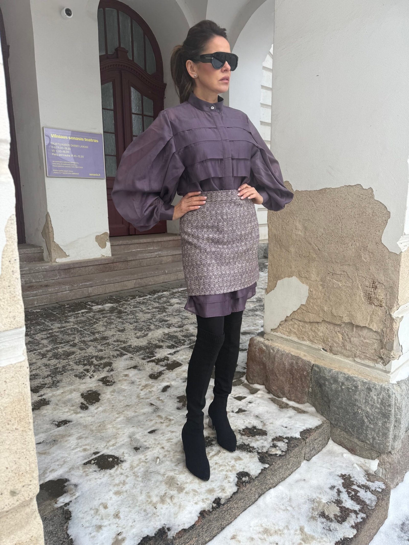 Vintažinio rašto vilnos sijonas su natūraliu pamušalu moterims