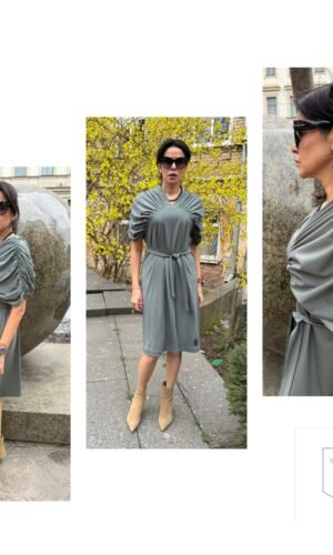 Viskozės suknelė skulptūriškomis rankovėm