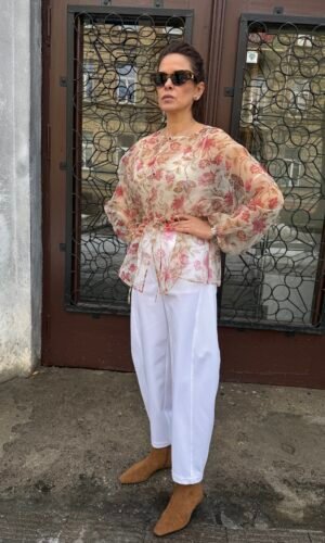 Balloon silueto balti džinsai