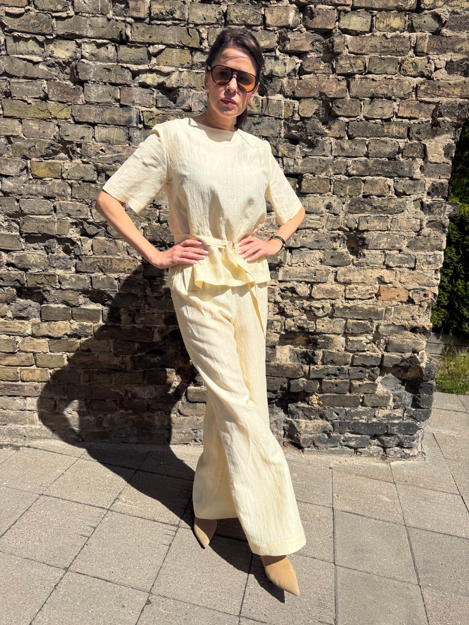 Lininės laisvo kirpimo palaidinė su dirželiu - Image 2