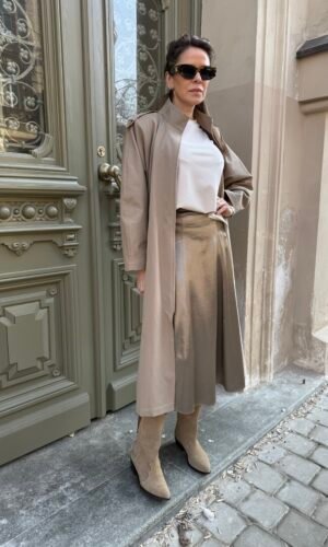 Alyvuogių spalvos viskozės midi sijonas moterims